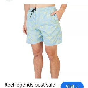 Reel Legends Blue and Yellow Swim Trunks Quick-Dry